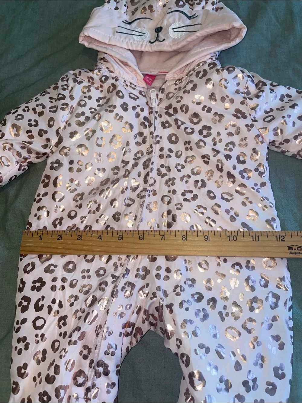 Baby Pink Leopard Hooded One-Piece with metallic Gold Accents 0-3 month